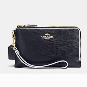 NWOT Coach Corner Double Zip Wristlet With White Edges, Gold Hardware & Hang Tag